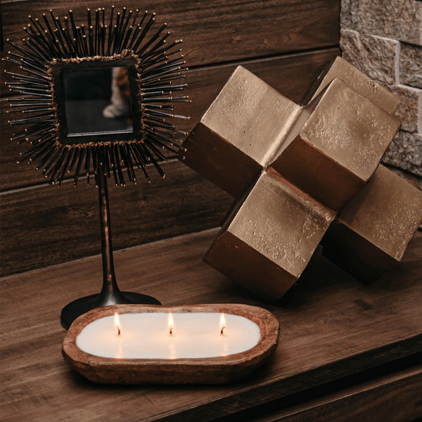 3 - Wick Hand Carved Dough Bowl Decor Soy Candle - Costa Del Ahazar - Daphs Designs