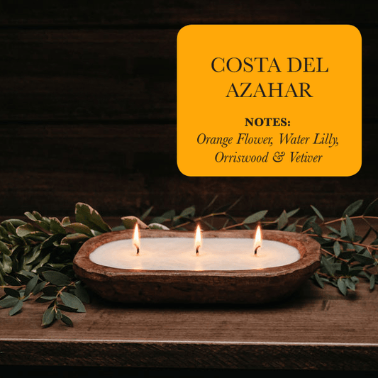 3 - Wick Hand Carved Dough Bowl Decor Soy Candle - Costa Del Ahazar - Daphs Designs