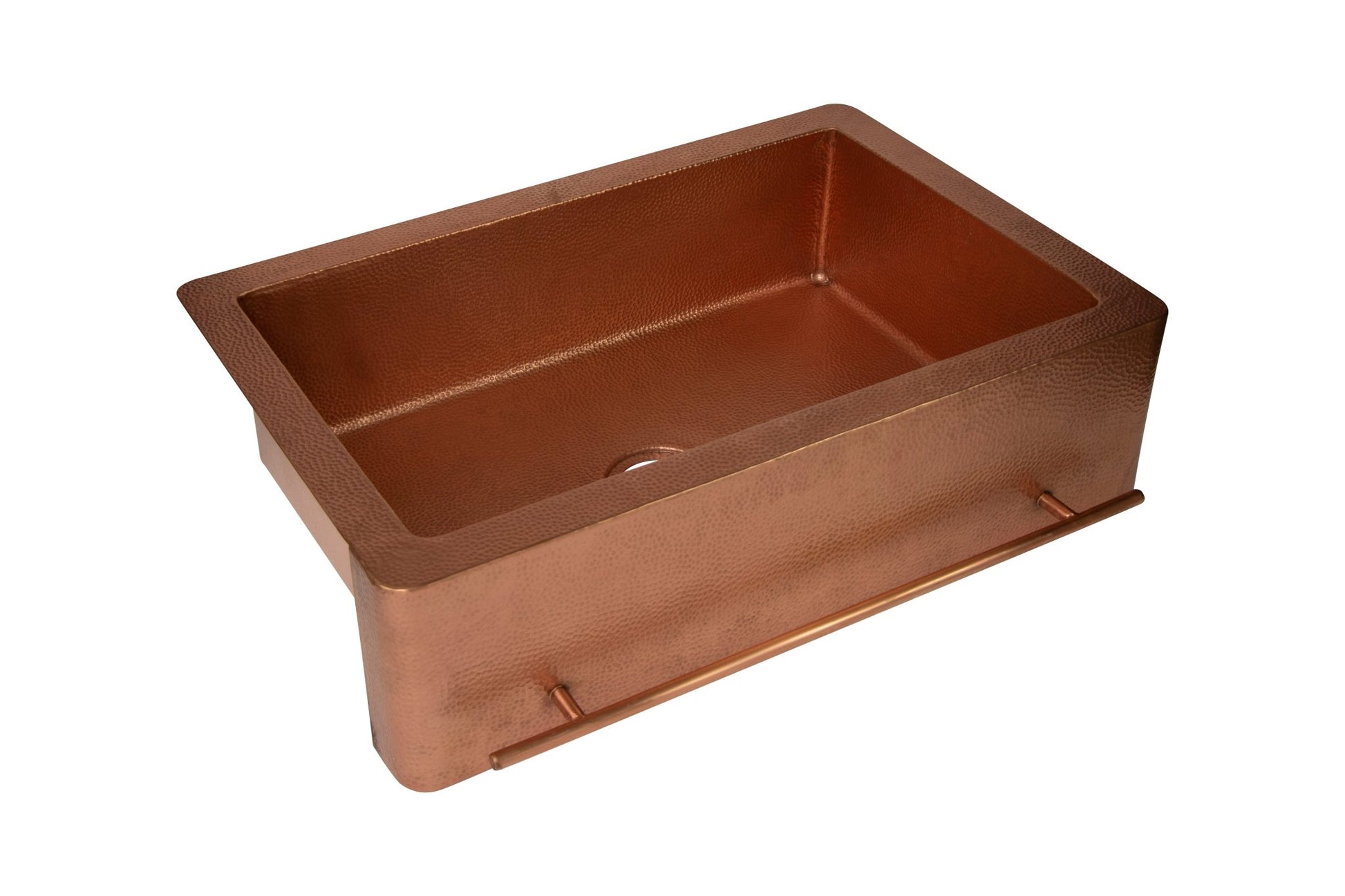 33" Farmhouse Single Well Towel Holder Straight Apron Hammered Copper Kitchen Sink - Daphs Designs
