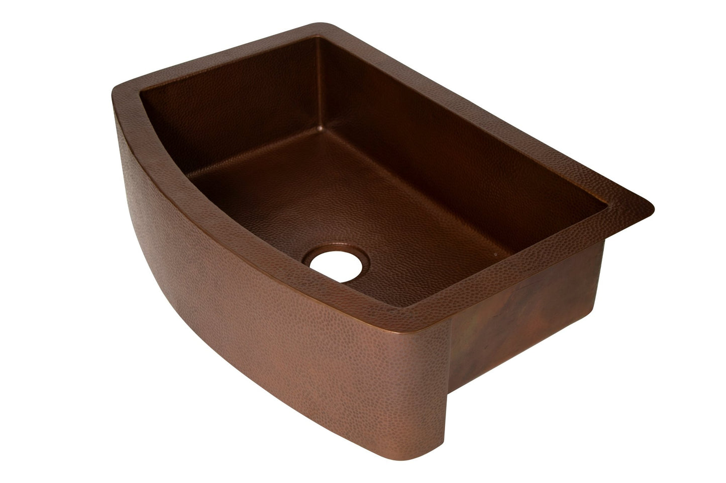 33" Farmhouse Single Well Plain Round Apron Hammered Copper Kitchen Sink - Daphs Designs