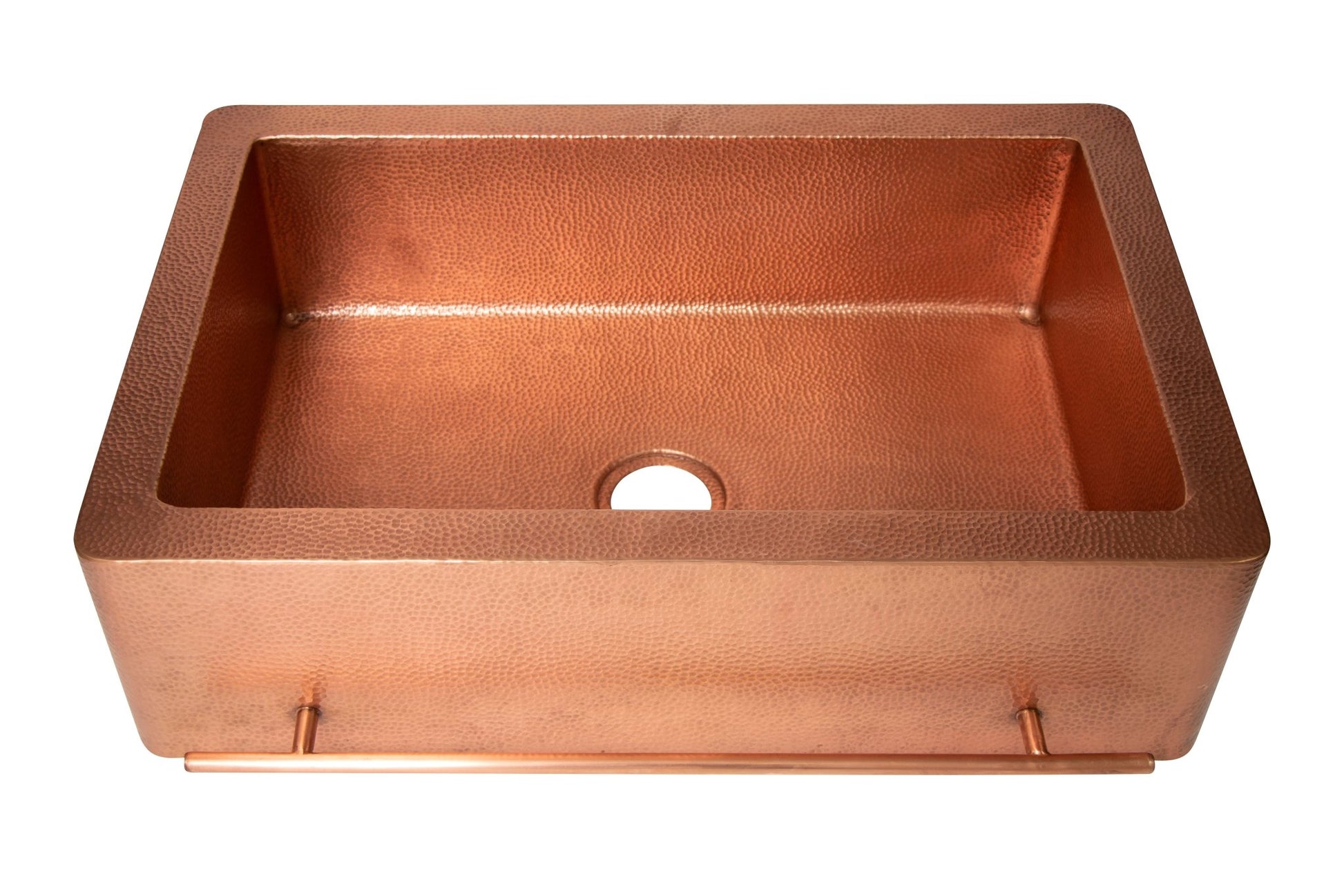 33" Farmhouse Single Well Towel Holder Straight Apron Hammered Copper Kitchen Sink - Daphs Designs
