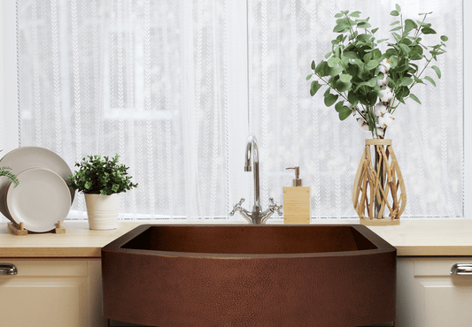 33" Farmhouse Single Well Plain Round Apron Hammered Copper Kitchen Sink - Daphs Designs