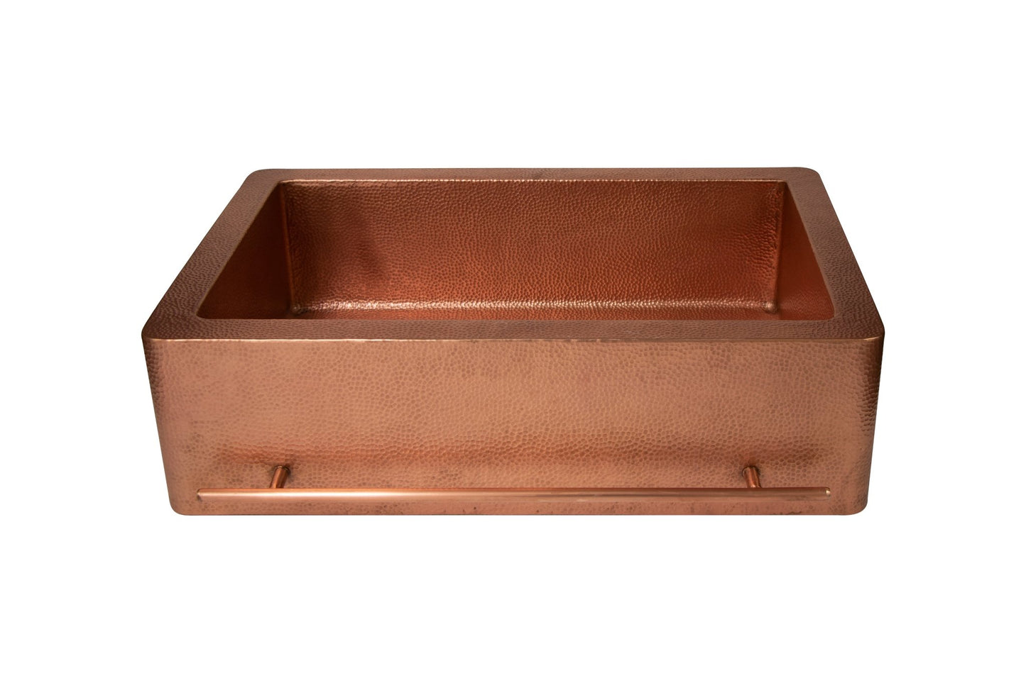 33" Farmhouse Single Well Towel Holder Straight Apron Hammered Copper Kitchen Sink - Daphs Designs